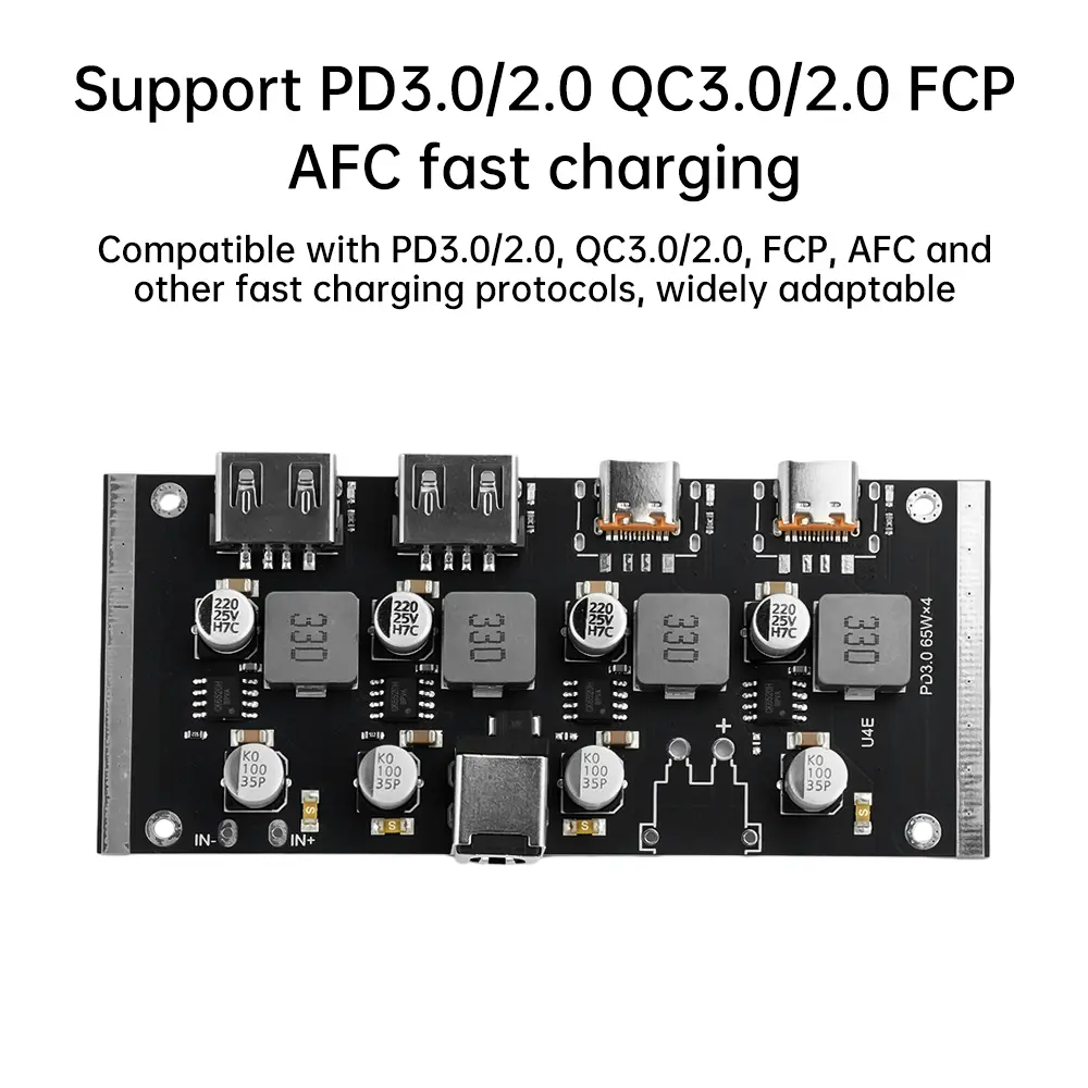4-way PD 65W Quick Charging Module Type-C USB-A Support PD3.0/2.0 QC3.0/2.0 FCP AFC Fast Charger Board DC5.5*2.5 DC5.5*5.1