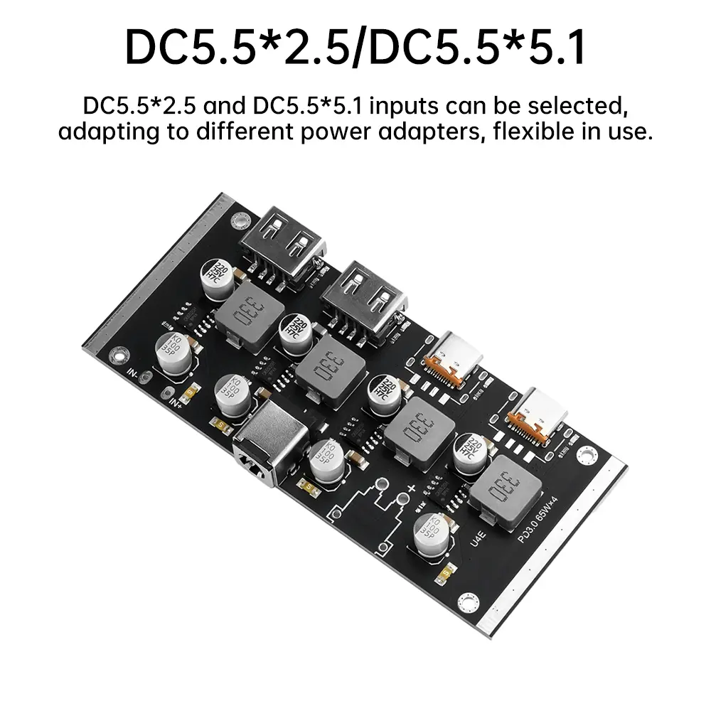 4-way PD 65W Quick Charging Module Type-C USB-A Support PD3.0/2.0 QC3.0/2.0 FCP AFC Fast Charger Board DC5.5*2.5 DC5.5*5.1