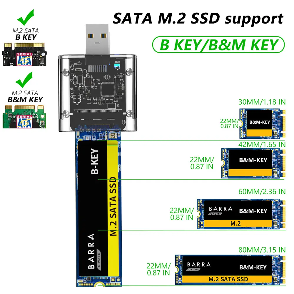 M.2 SSD Case M.2 To USB 3.0 SATA Protocol Hard Drive Case For NGFF SSD 2242 2260 2280 Card Adapter High-speed SSD Enclosure