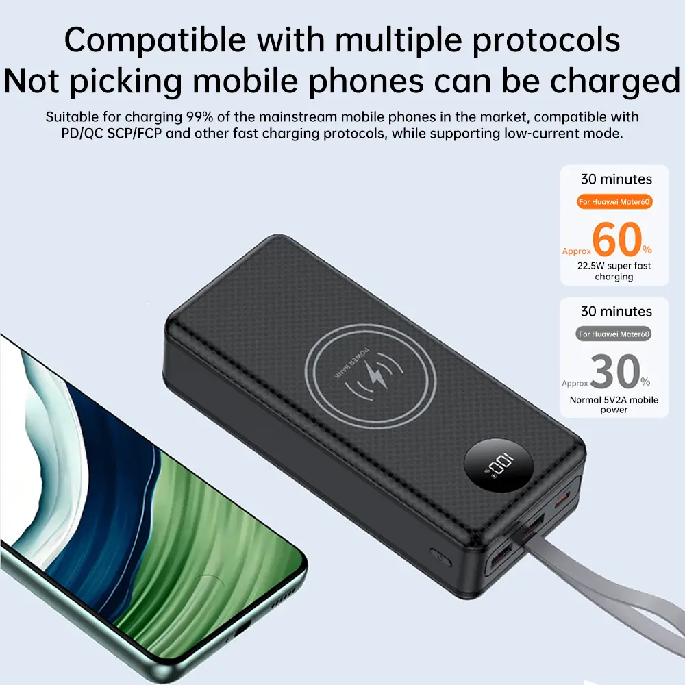 16*18650 20000mAh Power Bank Case 22.5W Fast Charging 15W Wireless Charging Mobile Power Bank Housing Battery Holder For Phone