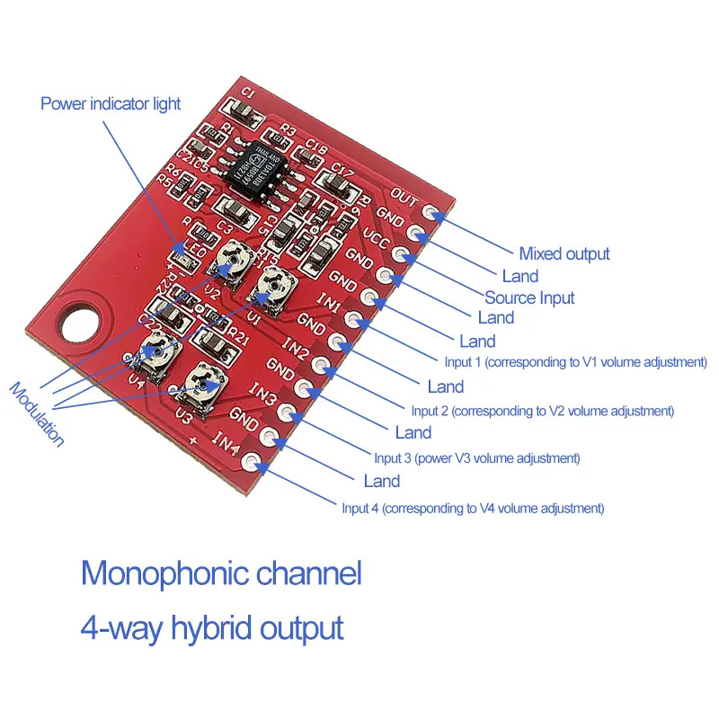 Ne5532 TDA1308 Mono Signal Input Audio Mixing Board 4 Mono Inputs And 1 Mixed Output For Microphone Voice Sound Mixing Module