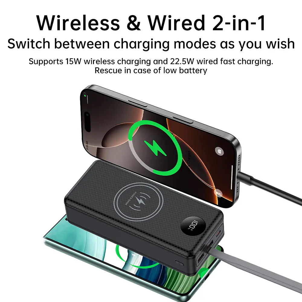 16*18650 20000mAh Power Bank Case 22.5W Fast Charging 15W Wireless Charging Mobile Power Bank Housing Battery Holder For Phone