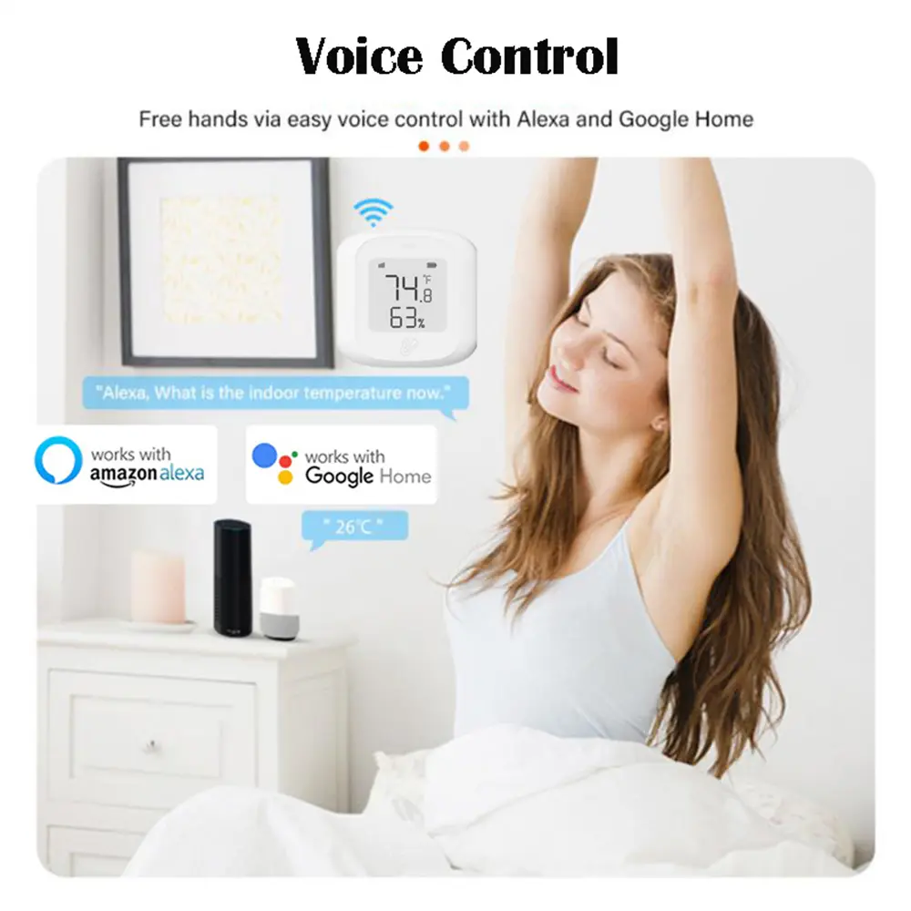 Aideepen Tuya WiFi/Zigbee Thermometer Hygrometer -10-60℃ Temperature Humidity Sensor Voice/Remote Control For Alexa Google Home