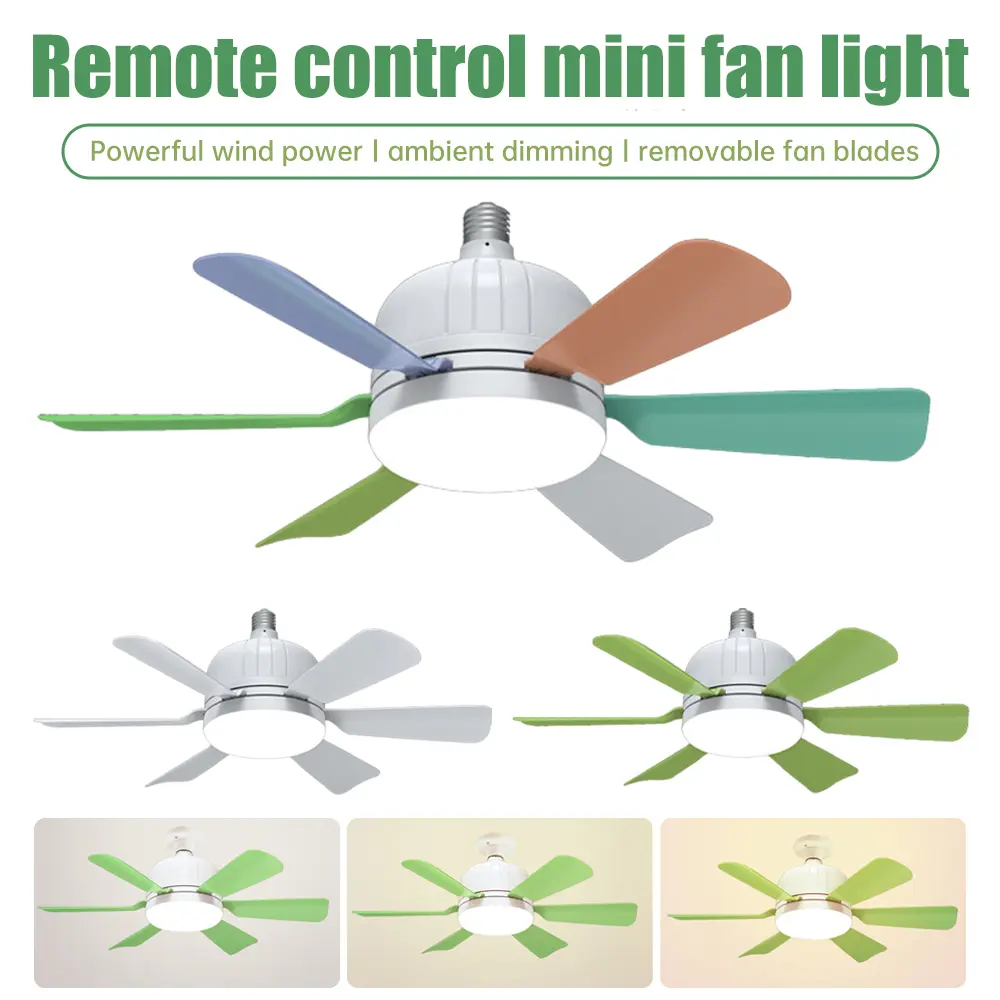 E27 Ceiling Fan with LED Light Silent Electric Fan Ceiling Lamp With Remote Control Ceiling Fans Lights for Living Room Bedroom
