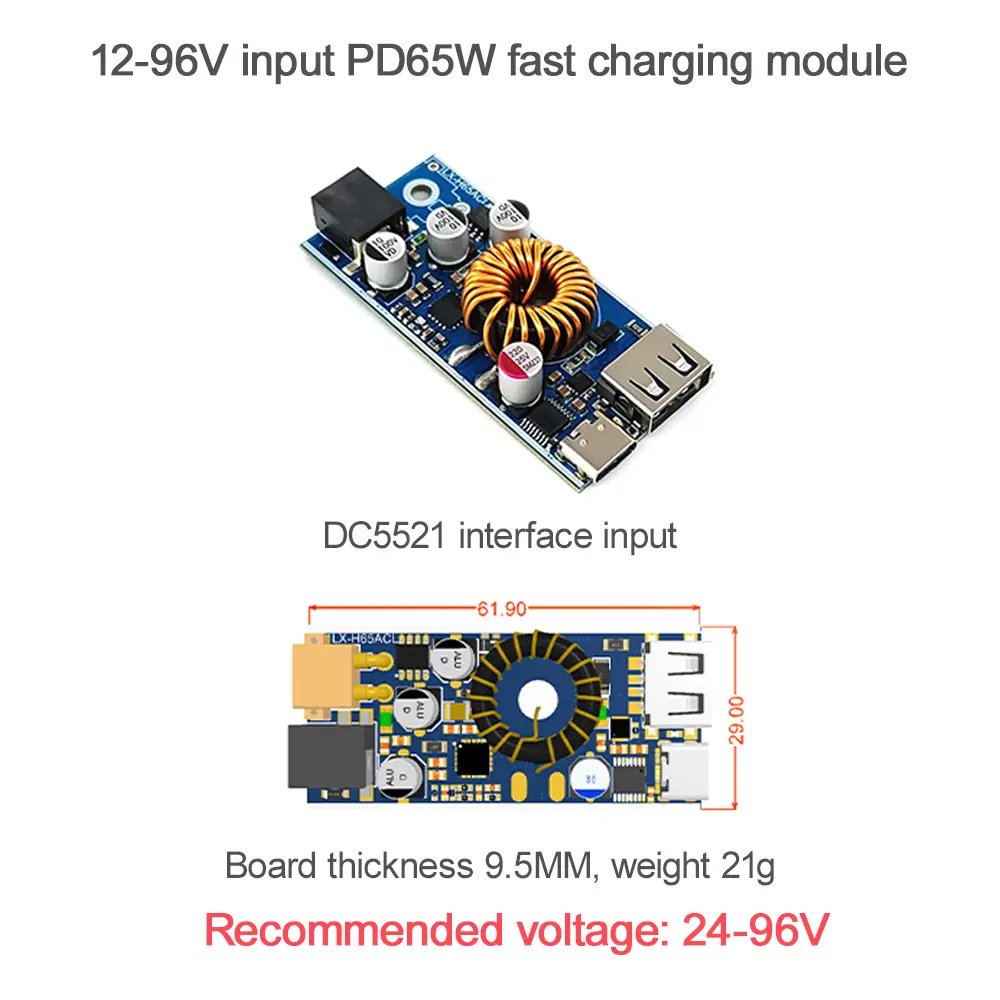 QC2.0 QC3.0 Double USB Type-C Fast Charging Module DC-DC 12-96V to 5V Step Up Power Supply Voltage Regulator Buck Converter