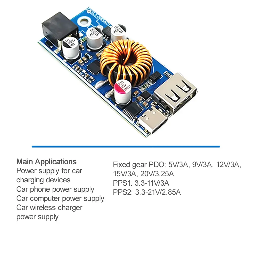 QC2.0 QC3.0 Double USB Type-C Fast Charging Module DC-DC 12-96V to 5V Step Up Power Supply Voltage Regulator Buck Converter
