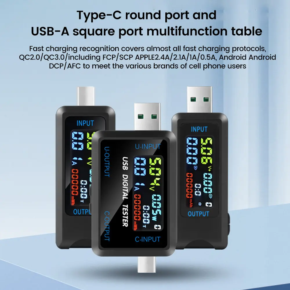 Multifunctional Digital Battery Level Indicator Voltmeter Ammeter Battery Capacity Detector Current Voltage Tester USB Type-C