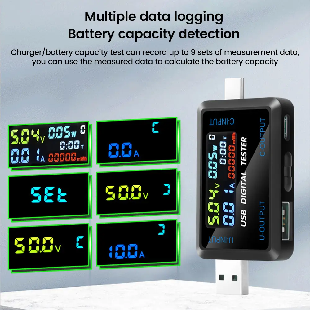 Multifunctional Digital Battery Level Indicator Voltmeter Ammeter Battery Capacity Detector Current Voltage Tester USB Type-C