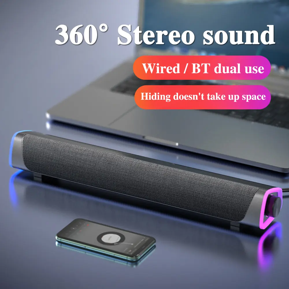 3D Computer Speaker Bar Stereo Sound Subwoofer Bluetooth Dual Speakers Music Player Wired Loudspeaker For Laptop PC Notebook