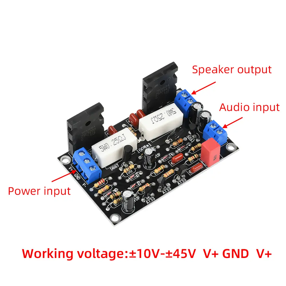 100W Mono Channel HIFI Digital Audio Amplifier Board DC-10V-45V 2SC5200+2SA1943 High Power Sound Amplifiers AMP Module