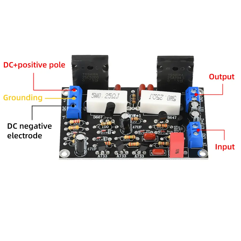100W Mono Channel HIFI Digital Audio Amplifier Board DC-10V-45V 2SC5200+2SA1943 High Power Sound Amplifiers AMP Module
