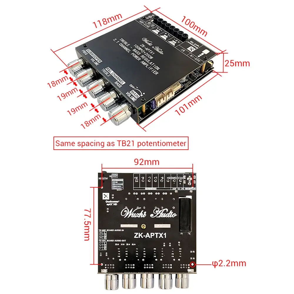 ZK-APTX1 Bluetooth Digital Power Amplifier Board QCC3034 TPA3221 2.1 Channels Subwoofer Sound Amplifier Module Audio AMP