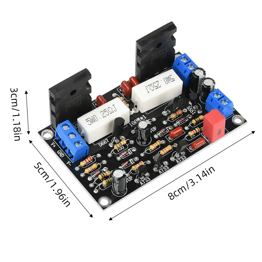 100W Mono Channel HIFI Digital Audio Amplifier Board DC-10V-45V 2SC5200+2SA1943 High Power Sound Amplifiers AMP Module