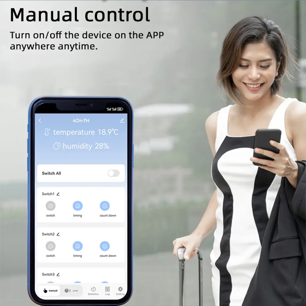 Tuya WiFi 4 Channel Smart Switch with Temperature or Humidity Sensor 7-32V 85-250V 10A RF 433MHZ Relay For Alexa Google Home