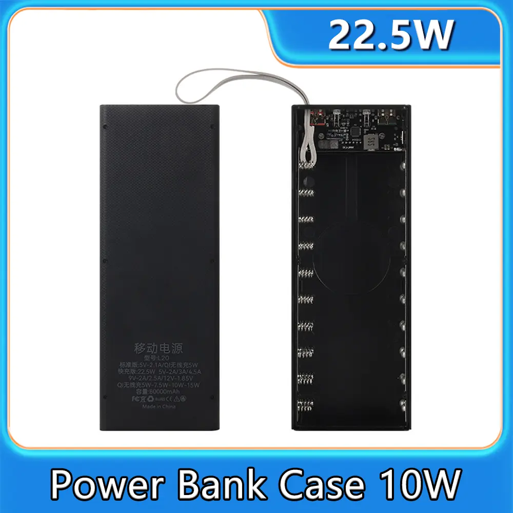 20x18650 Batteries Power Bank Case DIY Mobile Power Supply Battery Storage Boxes 22.5W Fast Charge With 15W Wireless Charging
