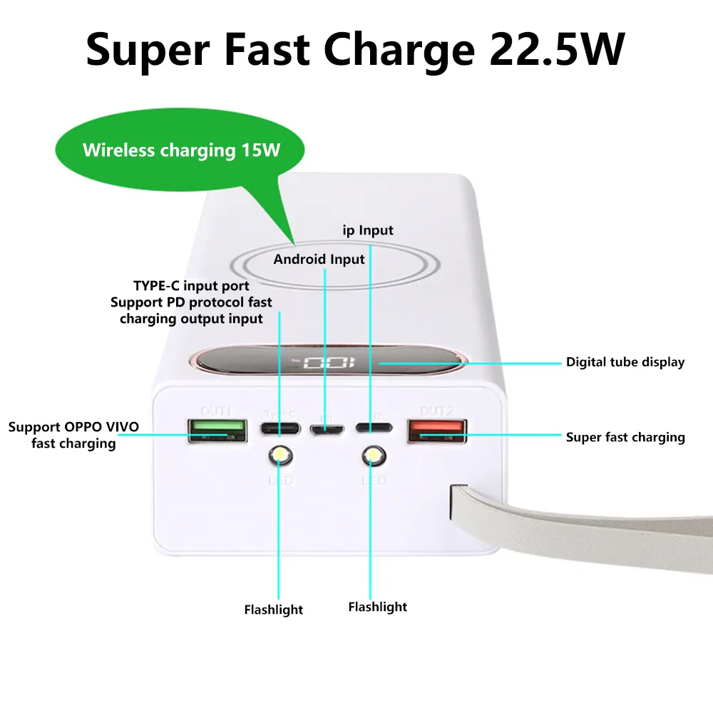 20x18650 Batteries Power Bank Case DIY Mobile Power Supply Battery Storage Boxes 22.5W Fast Charge With 15W Wireless Charging