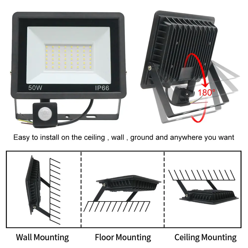 LED PIR Motion Sensor Floodlight 20W 50W Human Presence Sensor Lamp IP66 Waterproof Outdoor Wall Light LED Spotlight For Garden