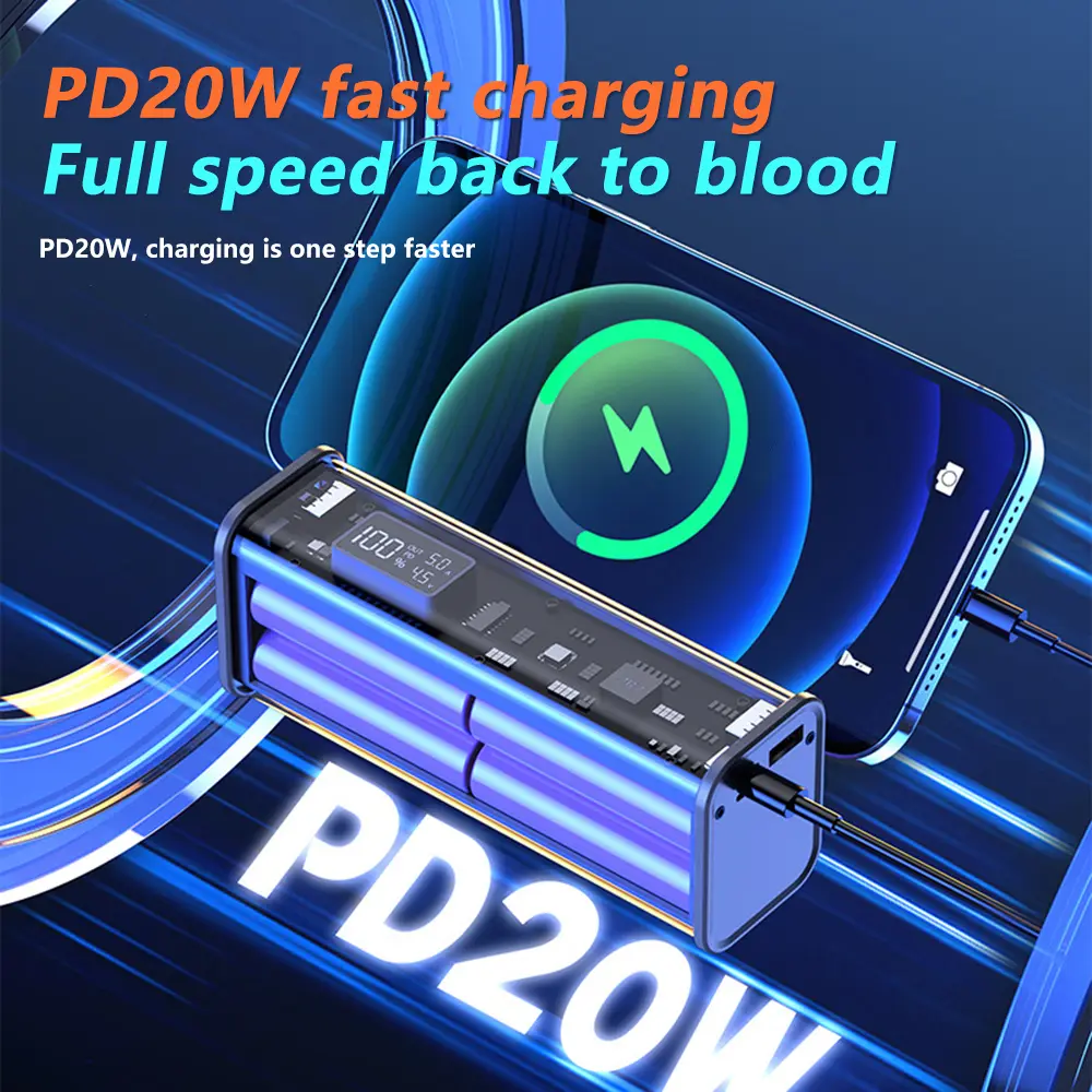 18650 Battery Charger Case DIY Set 100W PD22.5W Power Bank Shell Fast Charging Power Supply Battery Storage Boxes Micro Type-C