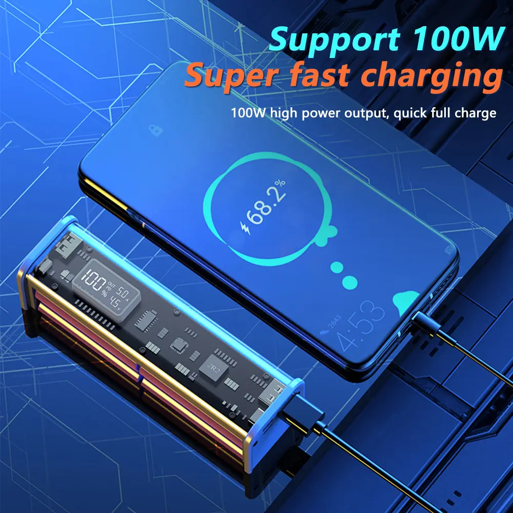 18650 Battery Charger Case DIY Set 100W PD22.5W Power Bank Shell Fast Charging Power Supply Battery Storage Boxes Micro Type-C