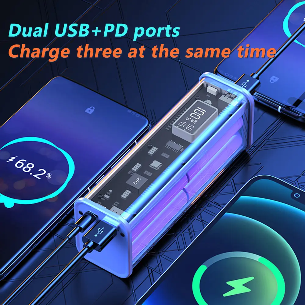 18650 Battery Charger Case DIY Set 100W PD22.5W Power Bank Shell Fast Charging Power Supply Battery Storage Boxes Micro Type-C
