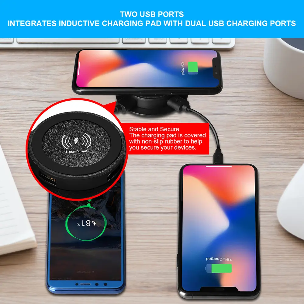 30W Wireless Charger Embedded Desktop Fast Wireless Charging For iPhone/Samsung/Huawei/Xiaomi Mobile Phone Dual USB