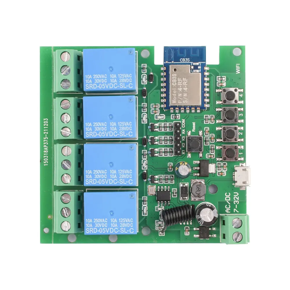 Tuya 1/2/4 Way WiFi Remote Control Relay Switch Module 433MHZ RF Receiver DC7-32V USB 5V Smart Home Smart Life Garage Universal