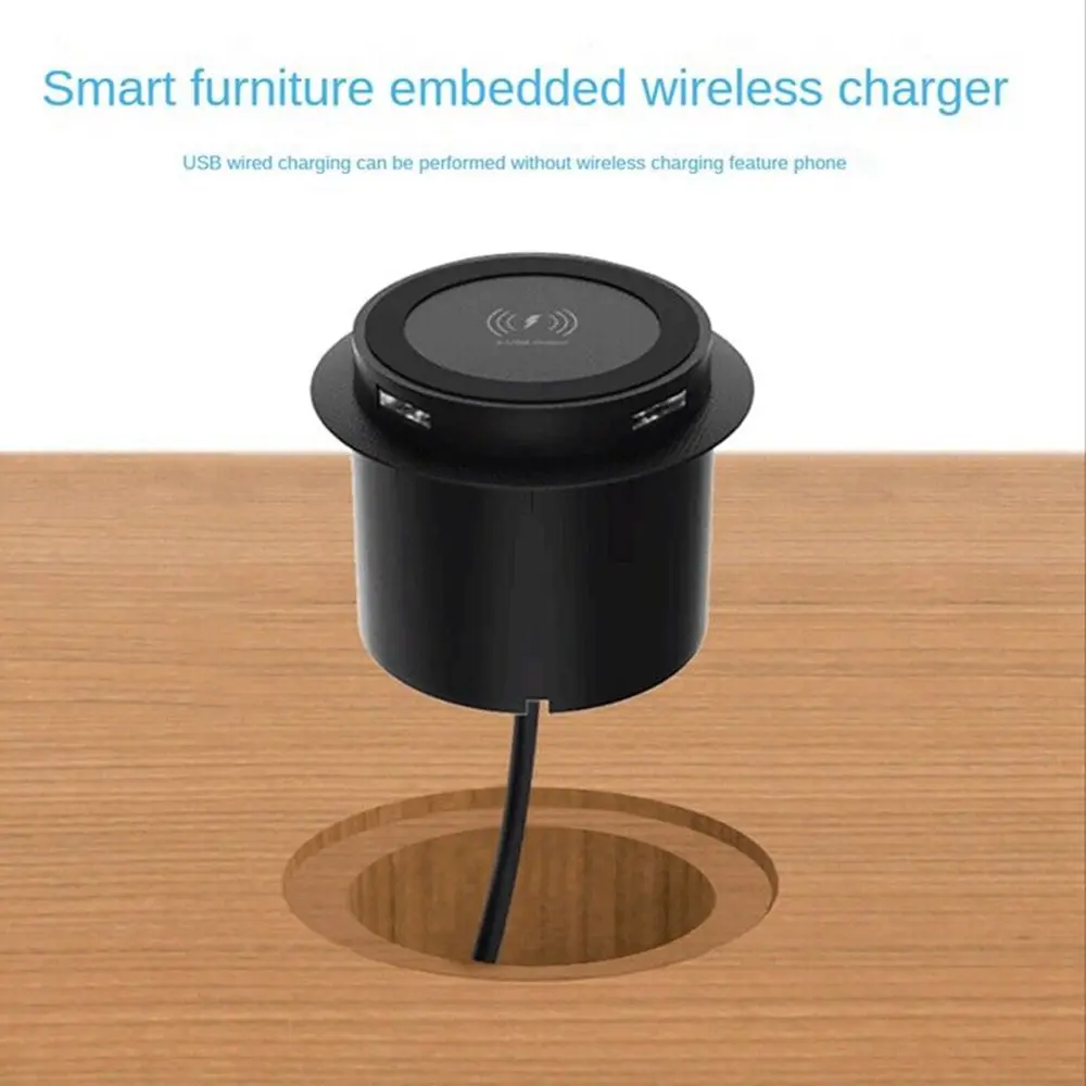 30W Wireless Charger Embedded Desktop Fast Wireless Charging For iPhone/Samsung/Huawei/Xiaomi Mobile Phone Dual USB