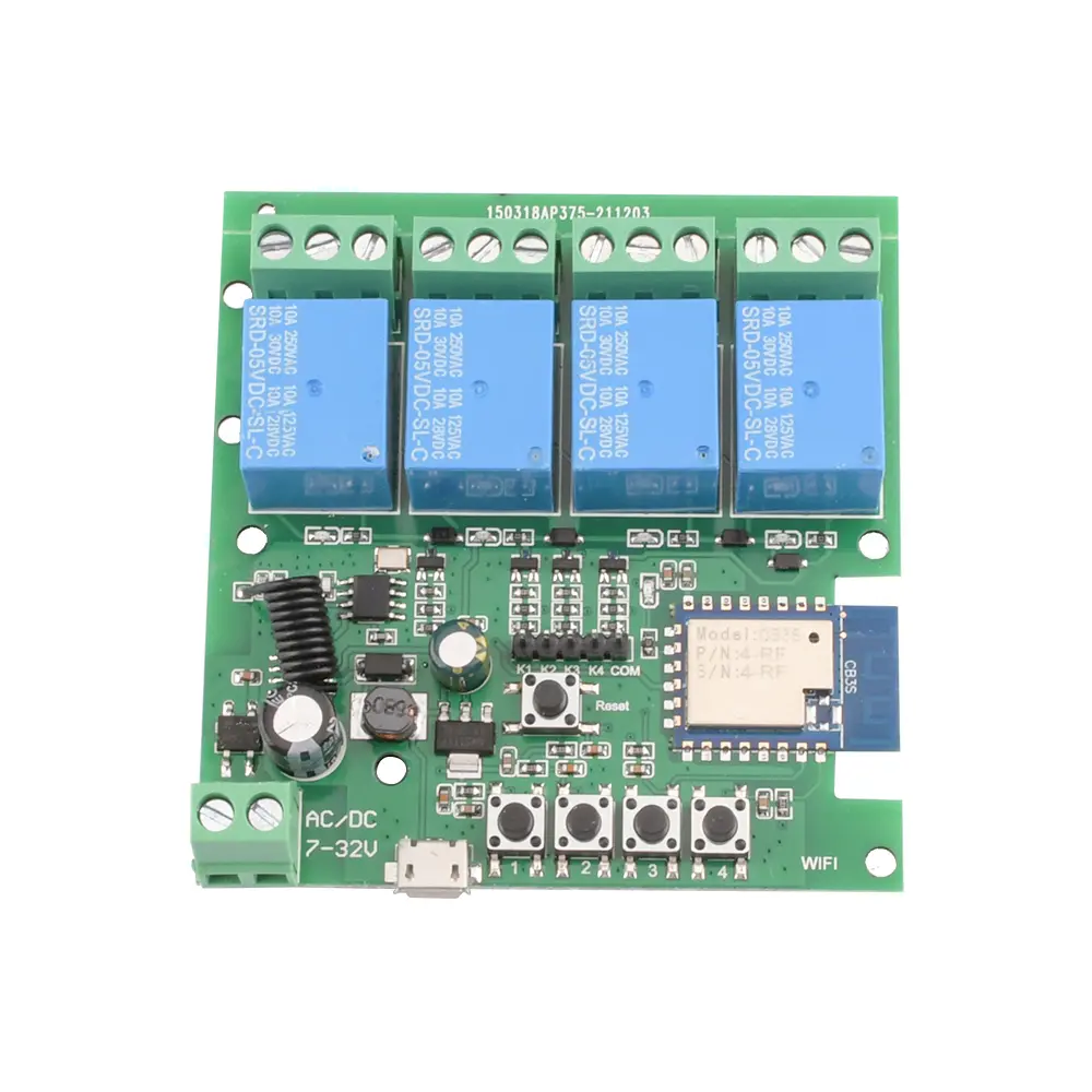 Tuya 1/2/4 Way WiFi Remote Control Relay Switch Module 433MHZ RF Receiver DC7-32V USB 5V Smart Home Smart Life Garage Universal
