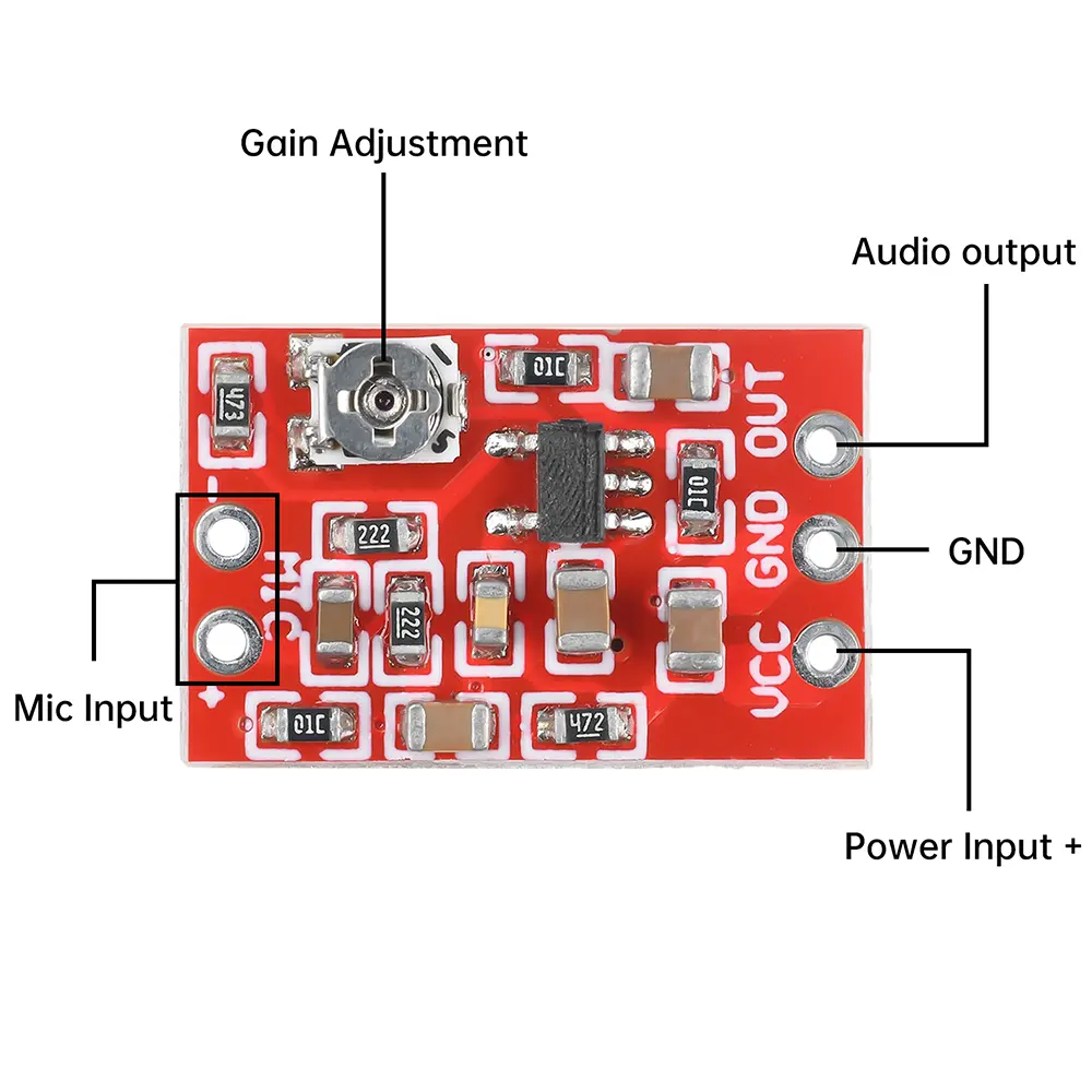 Electret Microphone Preamplifier Module 5-30dB Adjustable Gain Mic Front-end Module Low Noise Pickup Module DC 3-5V