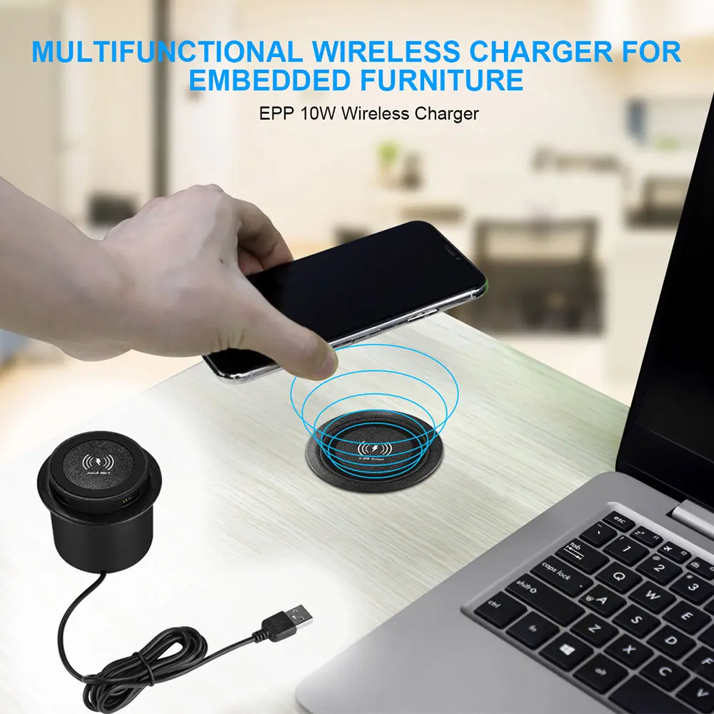 30W Wireless Charger Embedded Desktop Fast Wireless Charging For iPhone/Samsung/Huawei/Xiaomi Mobile Phone Dual USB