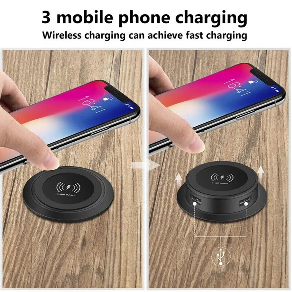 30W Wireless Charger Embedded Desktop Fast Wireless Charging For iPhone/Samsung/Huawei/Xiaomi Mobile Phone Dual USB