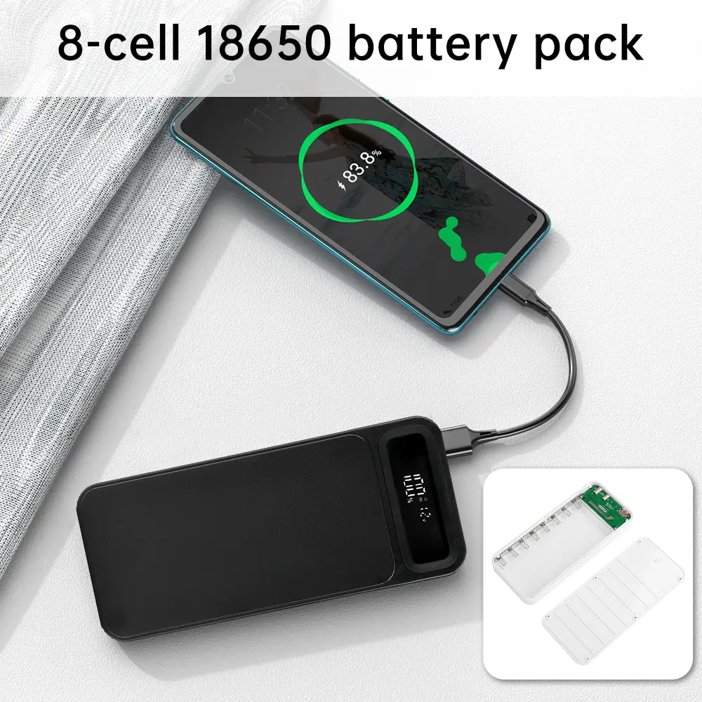 8 Slot 10 Slot DIY Power Bank Case 8/10*18650 Batteries Storage Box PD QC 22.5W Quick Charging Battery Housing Holder