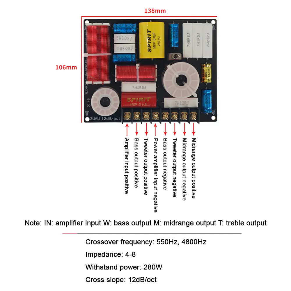280W 3 Way Audio Speaker Crossover Treble Midrange Bass Independent Filter Frequency Divider for DIY Speaker