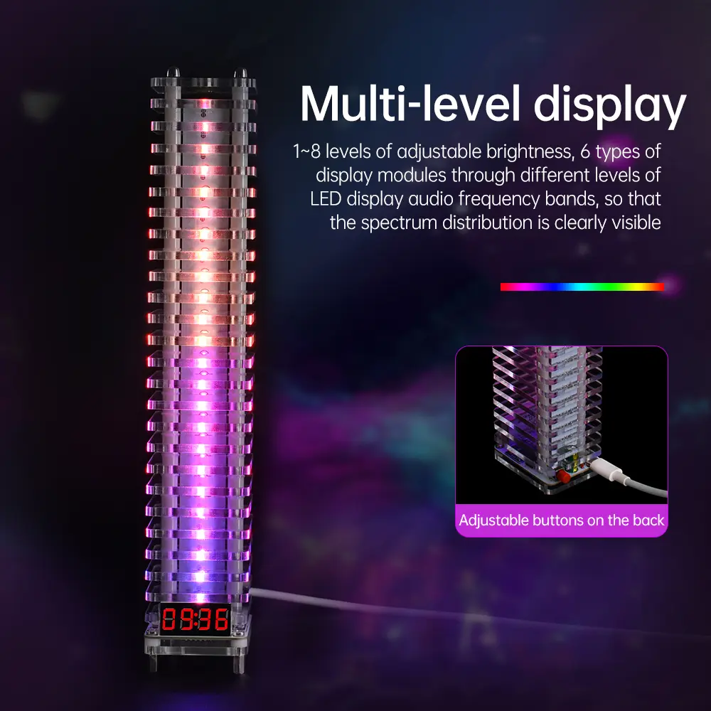Voice Controlled Audio Level Tower Electronic Crystal Column Production Welding Kit Voice Controlled Music Spectrum DIY Spectrum