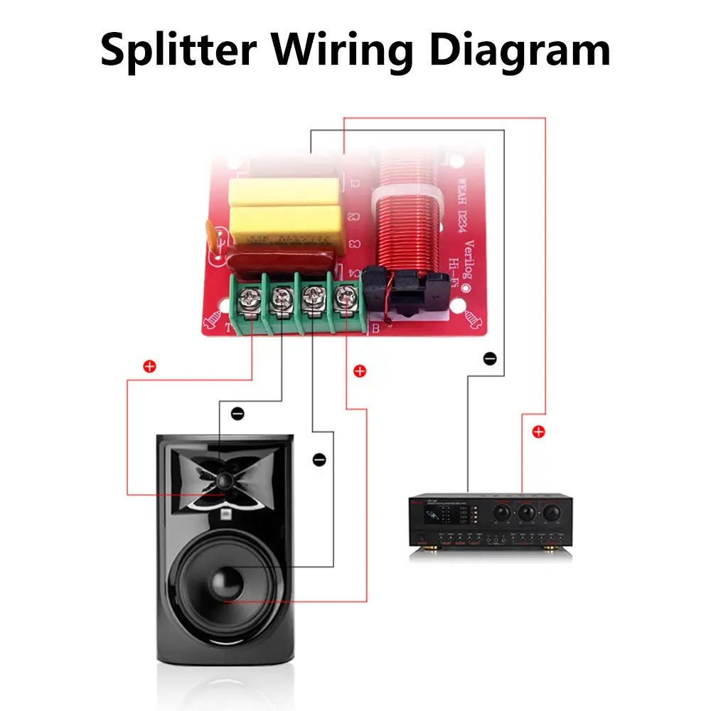 80W 2 Way Speaker Frequency Divider Audio Treble Bass Crossover Filter 4-8 Ohm HiFi Home Sound Splitter