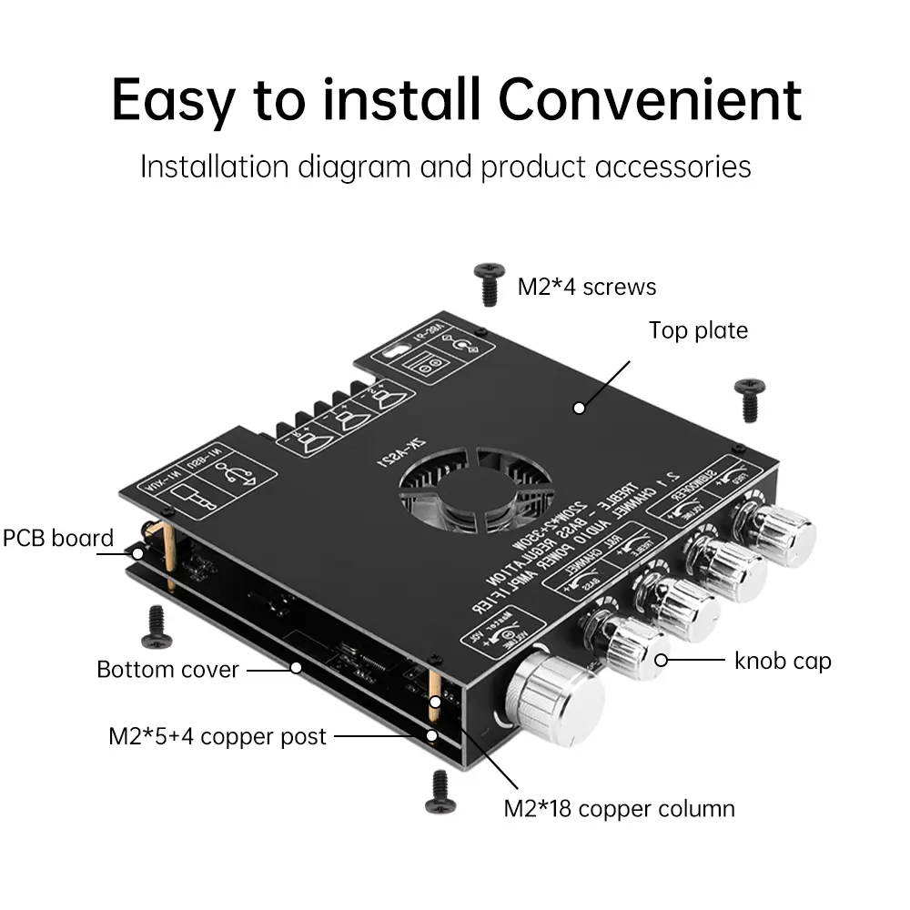 ZK-AS21 2.1 Channel Bluetooth Subwoofer Amplifier Board 220W*2+350W Stereo Audio Power Amplifier Board Bass AMP Module TPA3255