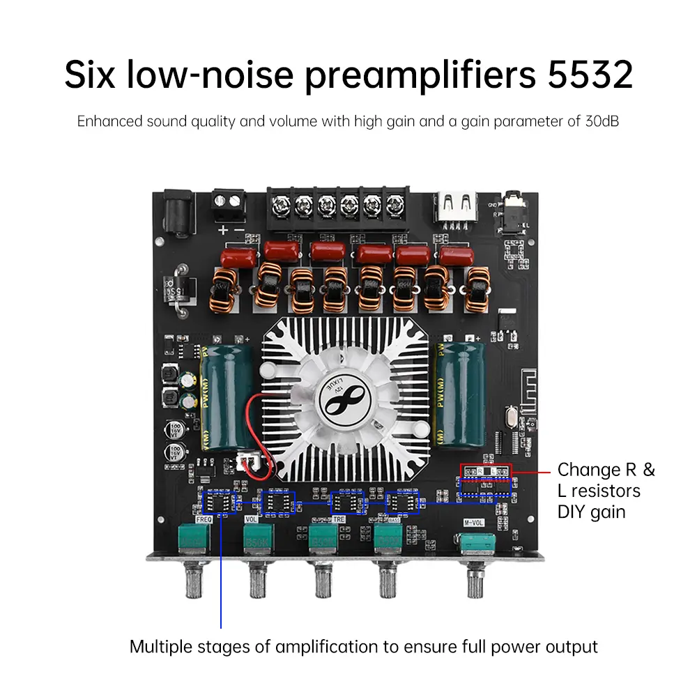 ZK-AS21 2.1 Channel Bluetooth Subwoofer Amplifier Board 220W*2+350W Stereo Audio Power Amplifier Board Bass AMP Module TPA3255