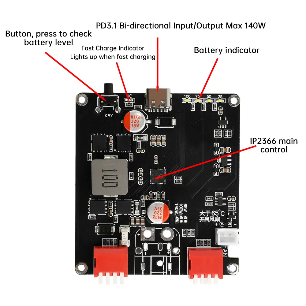PD3.1 140W Bidirectional Fast Charging Module IP2366 2S 3S 4S 5S 6S 2-6S Lithium Battery Charging Board Li-ion Lifepo4 Charger