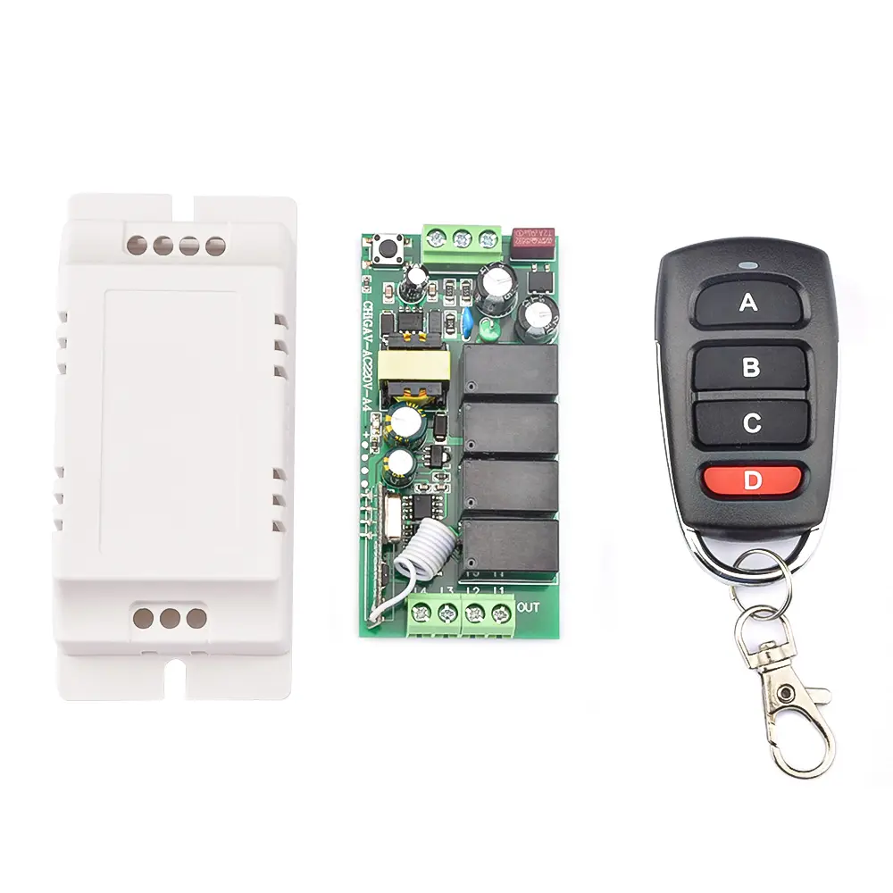 433Mhz Universal Wireless Remote Control Relay Switch Module AC 220V 4 Way Channel RF Receiver Transmitter for Gate Garage