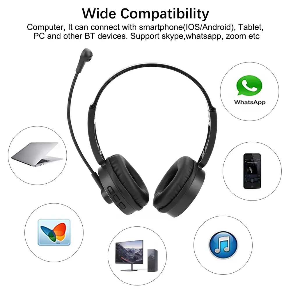 Call Center Headset with Mic Wireless Bluetooth Truck Driver Headphones Hands-free Call Headset Earphone for Insurance Hospitals