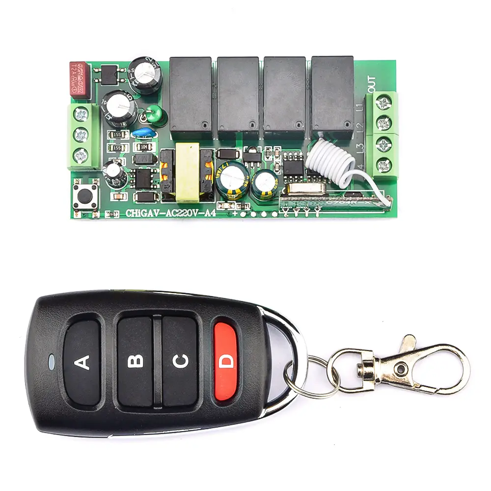 433Mhz Universal Wireless Remote Control Relay Switch Module AC 220V 4 Way Channel RF Receiver Transmitter for Gate Garage