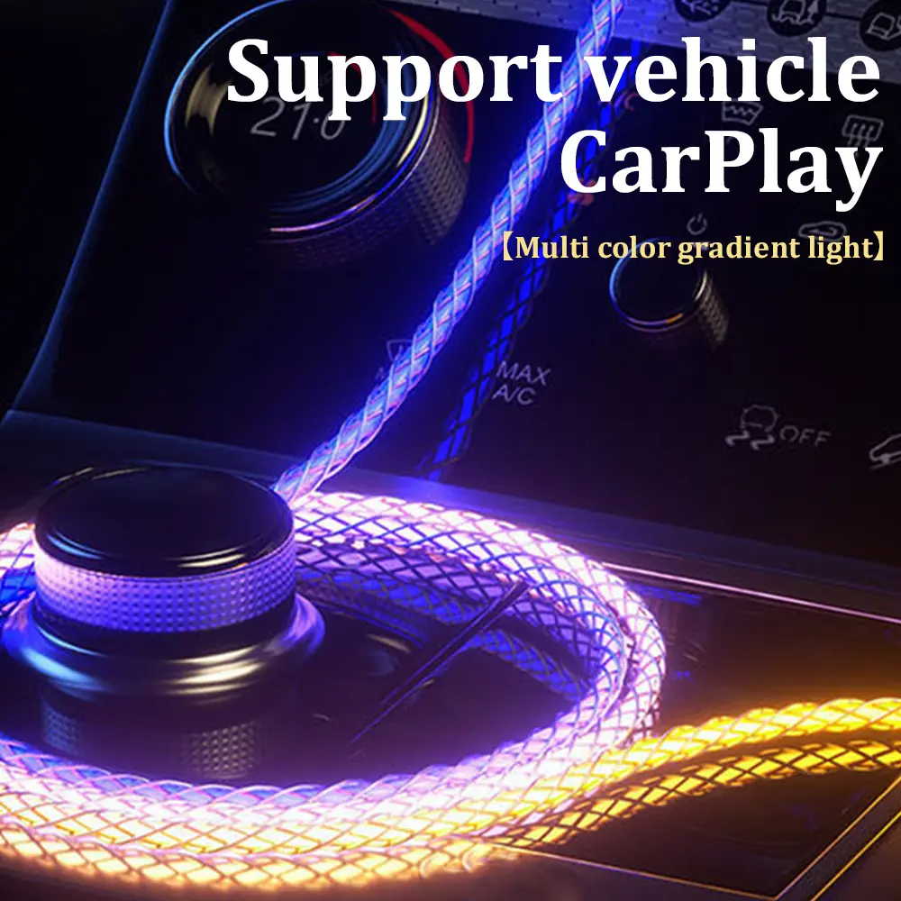 PD120W Fast Charging Data Cables RGB Breathing Luminous Gradient Light Data Cable Car Charging Line USB/Type-C to Type-C Charger
