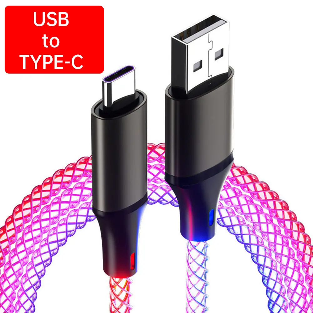 PD120W Fast Charging Data Cables RGB Breathing Luminous Gradient Light Data Cable Car Charging Line USB/Type-C to Type-C Charger