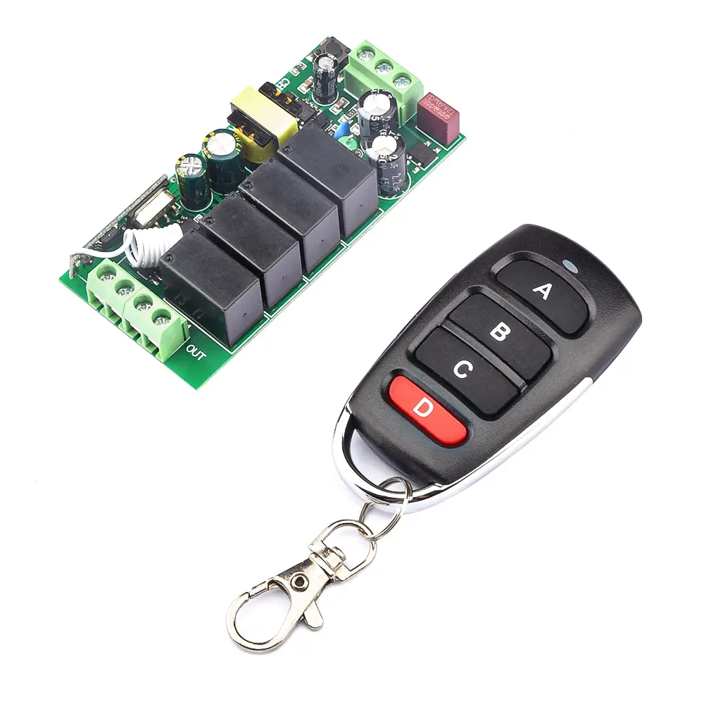 433Mhz Universal Wireless Remote Control Relay Switch Module AC 220V 4 Way Channel RF Receiver Transmitter for Gate Garage