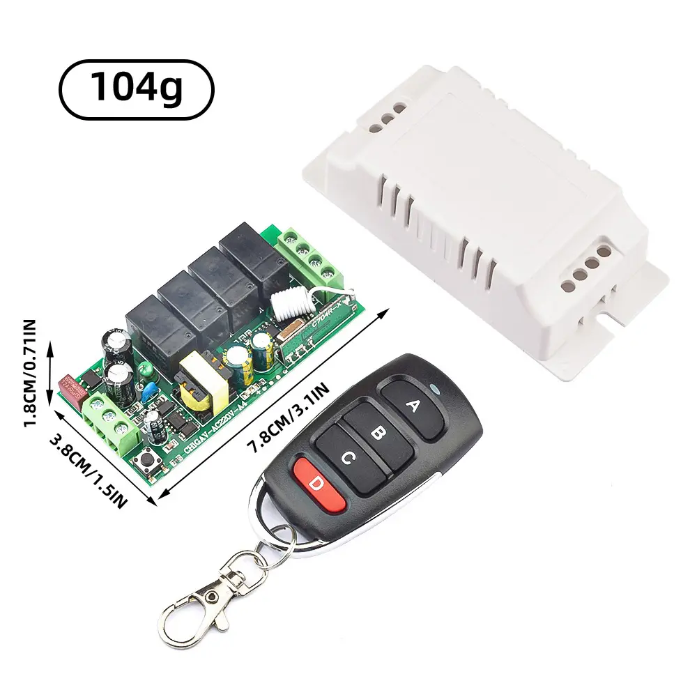 433Mhz Universal Wireless Remote Control Relay Switch Module AC 220V 4 Way Channel RF Receiver Transmitter for Gate Garage