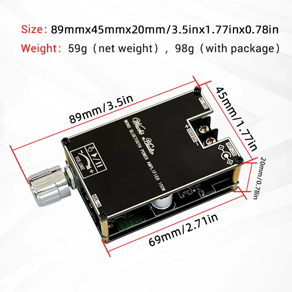 ZK-1001B Mono 100W Bluetooth 5.1 Audio Power Amplifier Module  DC7-24V Power Amplifier Chip TPA3116 With TWS Box Function