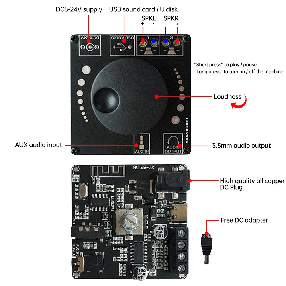 20W+20W Stereo Bluetooth Digital Audio Amplifier Board XY-AP15H Dual Channel Sound Power Amplifier AMP Module Home Theater