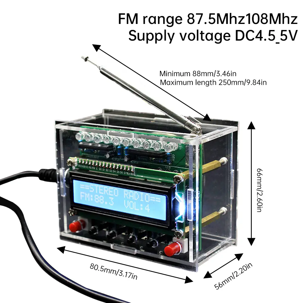 FM Radio Kit FM 87Mhz-108Mhz Radio Soldering Practice DIY Assembly Kits 5W Mono Channel LCD Display Radio for Learning