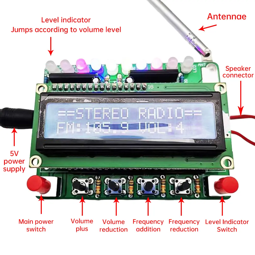 FM Radio Kit FM 87Mhz-108Mhz Radio Soldering Practice DIY Assembly Kits 5W Mono Channel LCD Display Radio for Learning