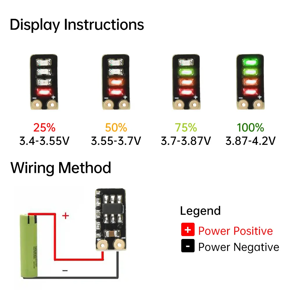 5PCS 3.7-4.2V 6.2-8.6V Metering Module 1S 2S Ternary Lithium Battery Capacity Board Level Indicator Power Display Mini LED Light